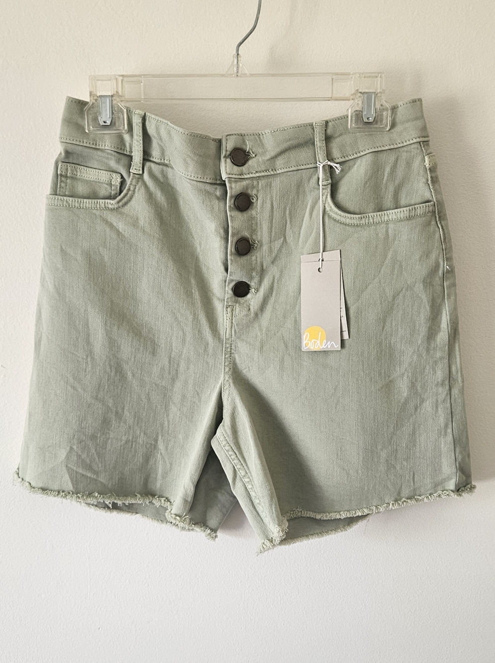 NWT Boden Button-Front Sage Green Denim Shorts
